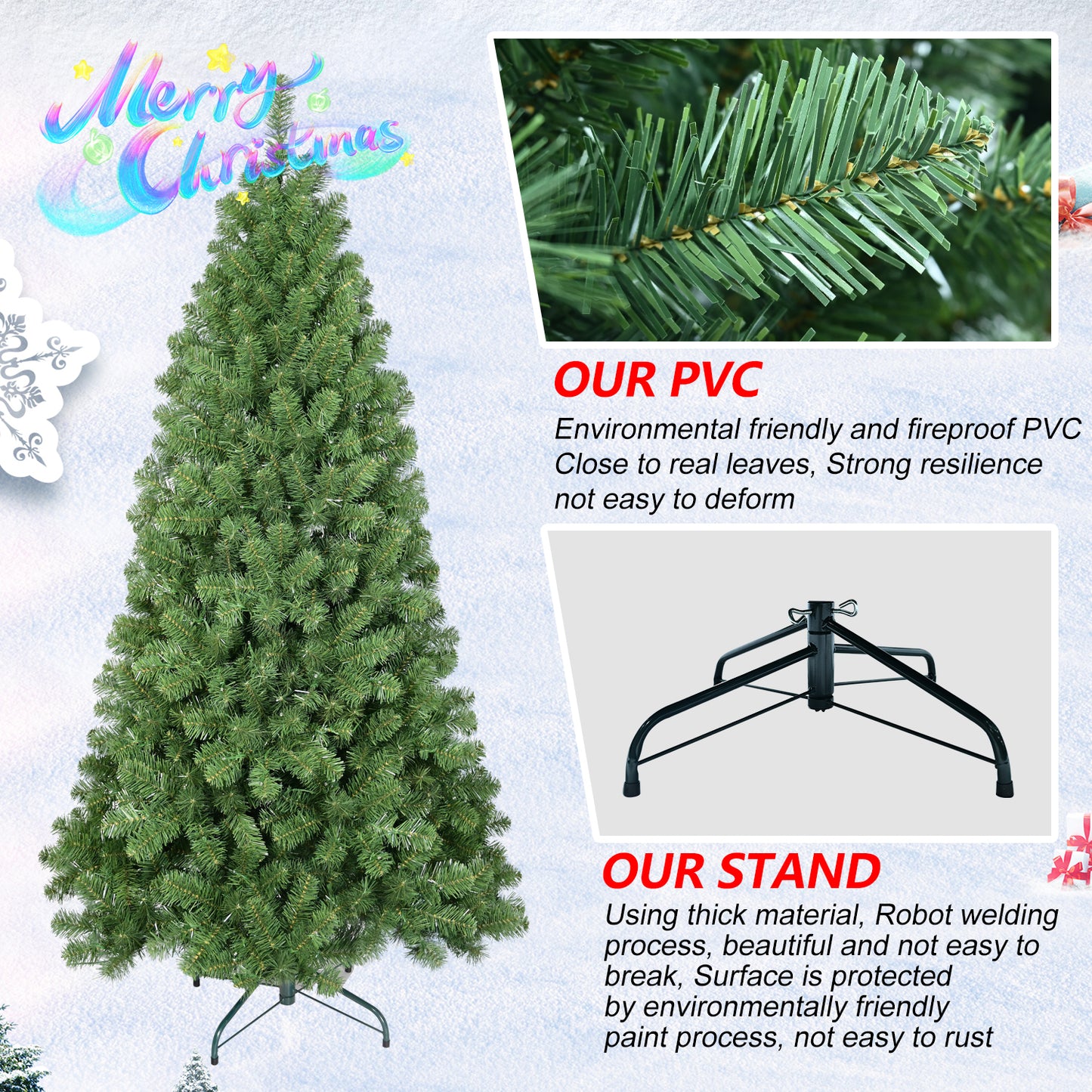 5FT Green PVC Christmas Tree with 498 Memory Wire Tips – Self-Fluffing Branches for a Perfectly Shaped, Effortless Holiday Display