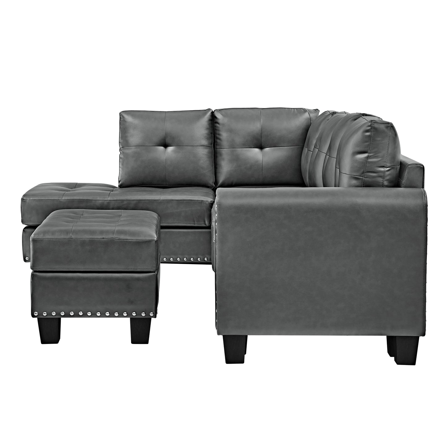 [SantaChoice] Sectional 3-Seaters Sofa , reversible recliner, Storage pad and wood grain cup holder, Non-slip leg, pu, grey