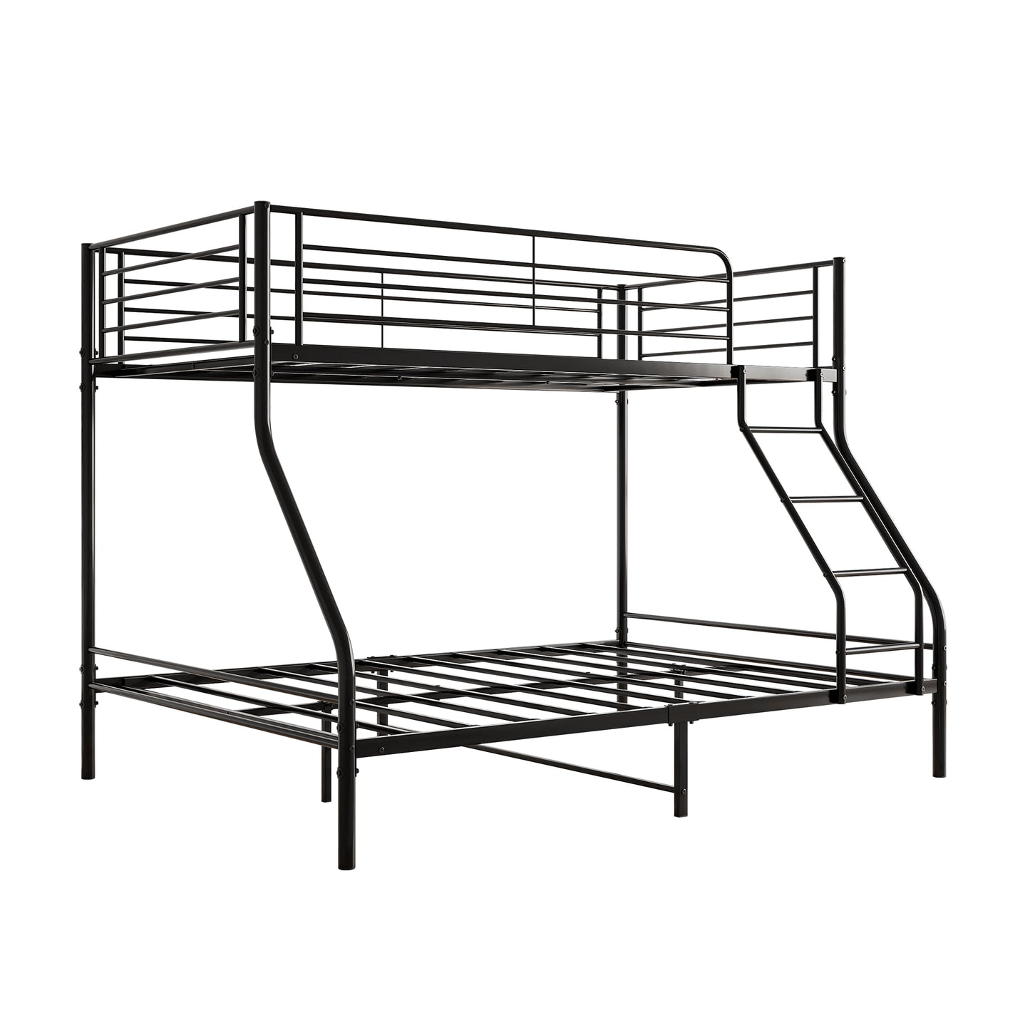 Heavy Duty Twin-Over-Full Metal Bunk Bed, Easy Assembly with Enhanced Upper-Level Guardrail, Black