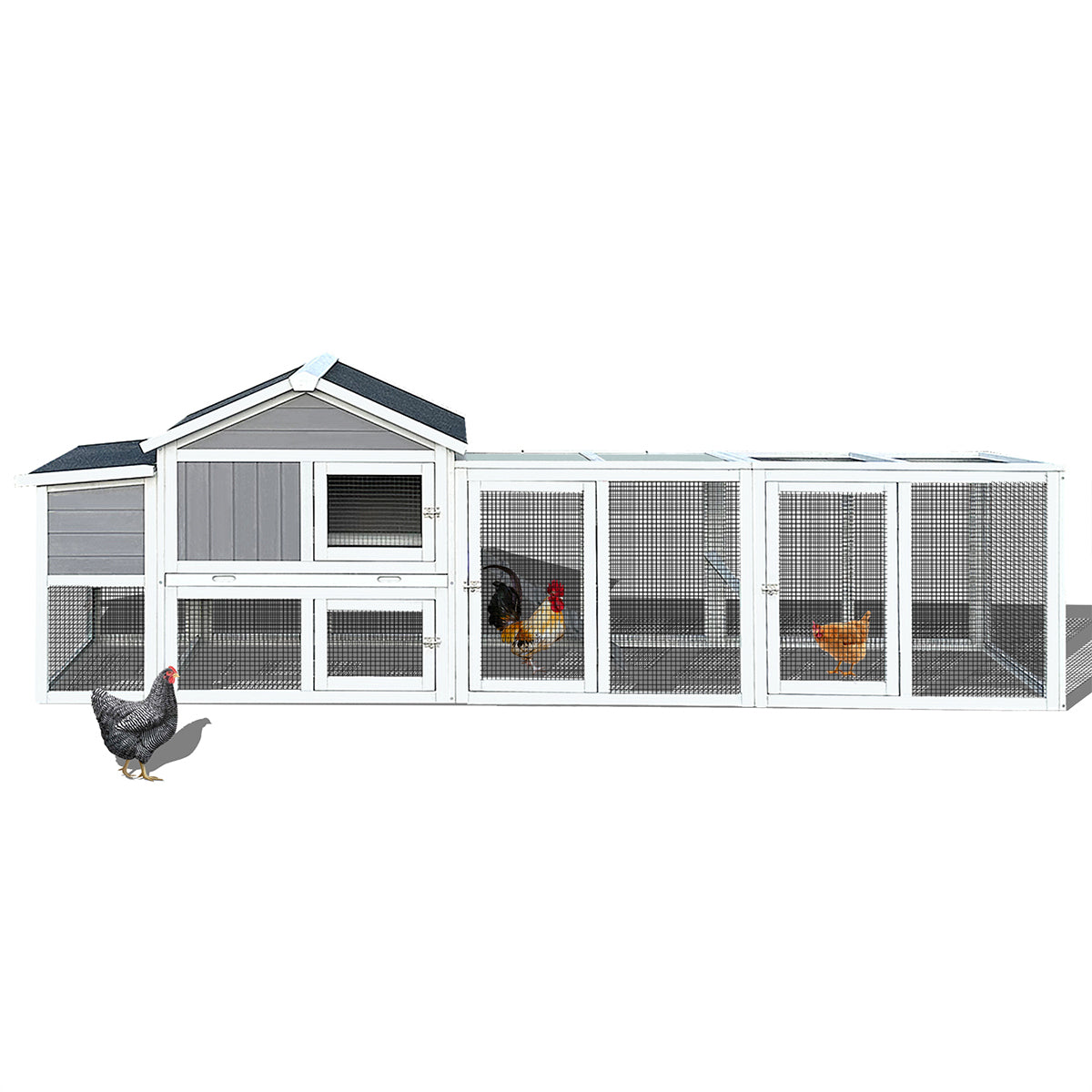 111.5" Wooden Chicken Coop, Large Outdoor Hen House with Nesting Box Poultry Cage, Rabbit Hutch Bunny Cage , Waterproof UV Panel for Outdoor Backyard