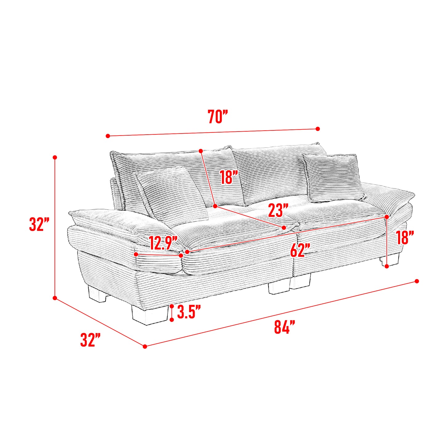 Corduroy Sofa Sleeper Couch Loveseat Sofa with Pillows Comfy Upholstered Deep Seat Sofa for Bedroom,Living Room,Apartment,Office,Dorm-Yellow Corduroy