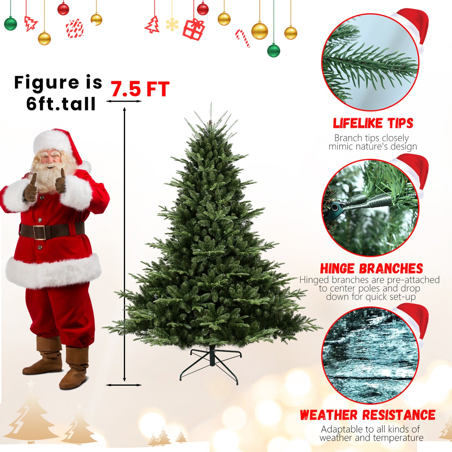 9FT Christmas Tree Simulate Nature Advanced Materials Premium Hinged Spruce Artificial Douglas Firs Tree, Christmas Holiday Party Atmosphere Decoration New Year Celebration PE+PVC Xmas Tree