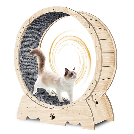 Cat Exercise Wheel for Indoor Cats, Cat Running Wheel with Carpeted Runway, Cat Sport Treadmill Wheel for Kitty's Longer Life, Fitness Weight Loss Device, 37" Natural Wood Color