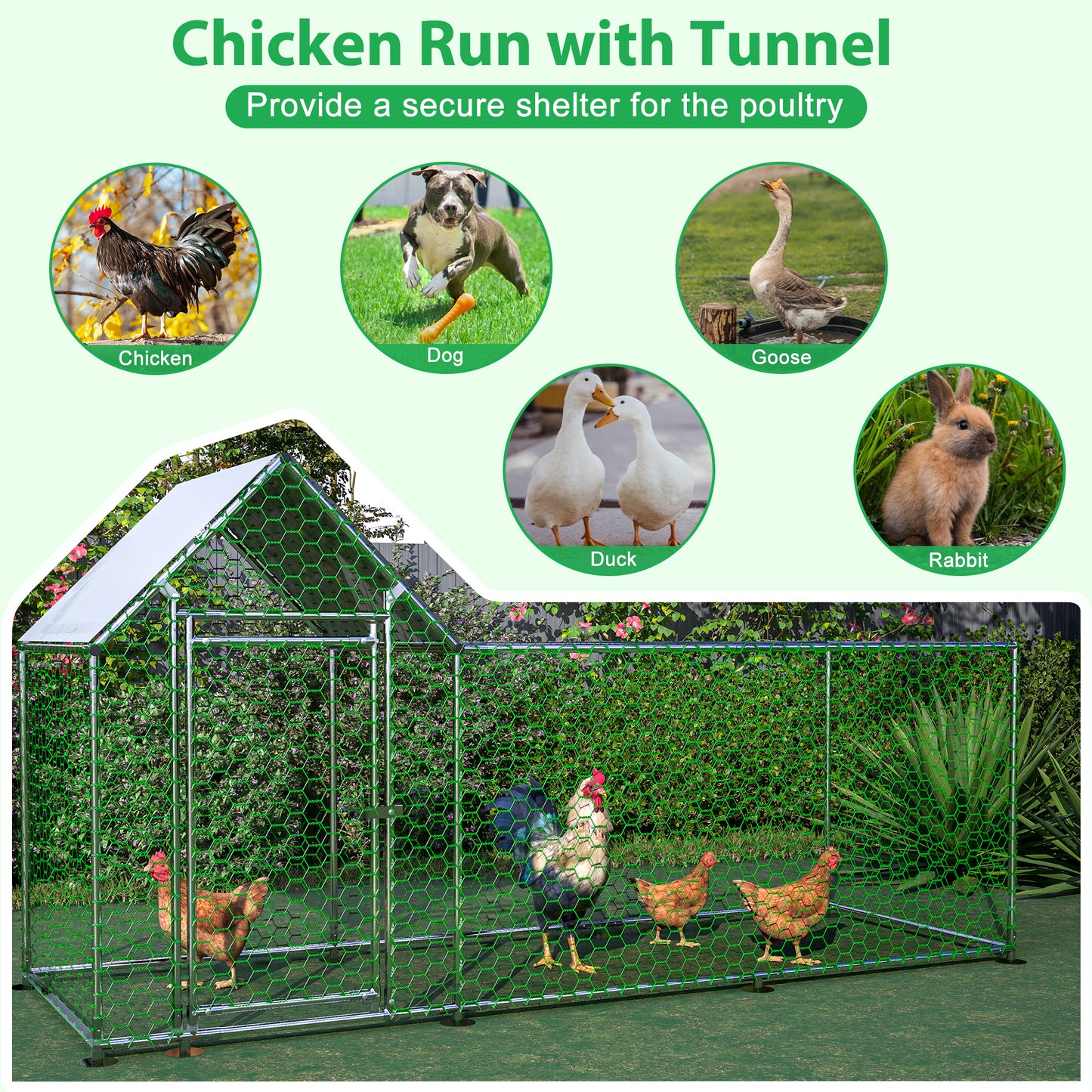 10x3FT Metal Chicken Coop Run Backyard Hen House Poultry Habitat Cage w/Cover