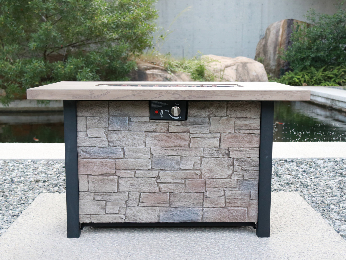 44" W x 25" H Outdoor Patio Propane Gas Fire Pit Table - 50,000 BTU High-temperature-resistant carving process for environmentally friendly materials with the effect of cultured stone