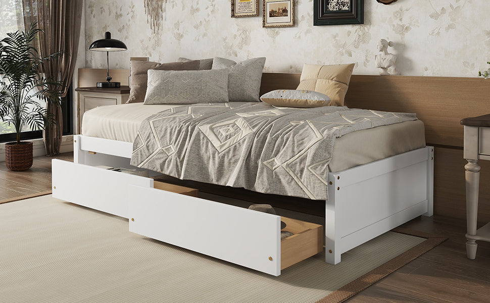 Twin Bed with 2 Drawers, Solid Wood, No Box Spring Needed ,(Old SKU:W50422209)