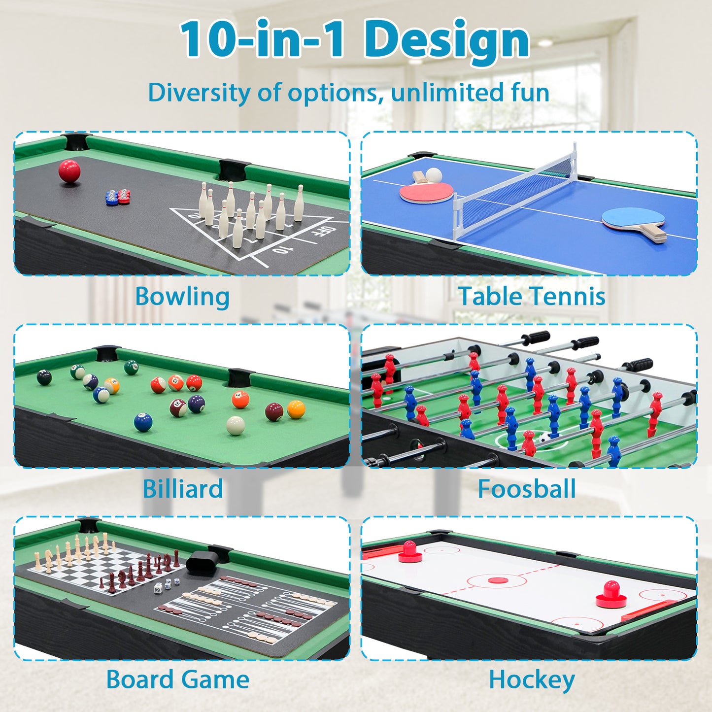 2x4ft 10-in-1 Combo Game Table Set w/ Hockey, Foosball, Pool, Shuffleboard, Ping Pong