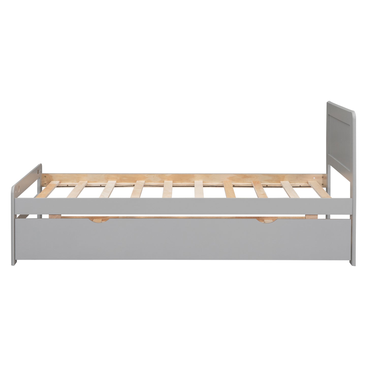 [SantaChoice] Modern Design Twin Size Platform Bed Frame with Trundle for Grey Color