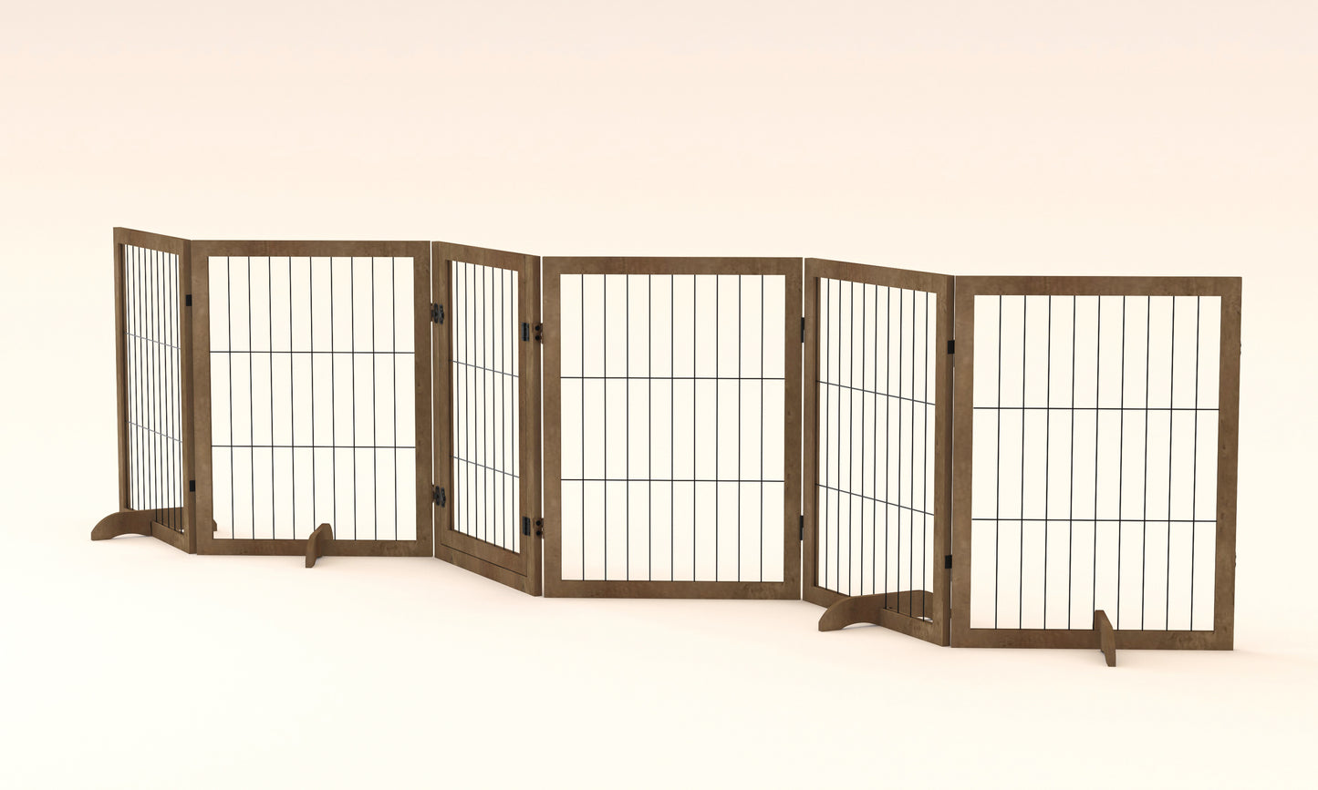 Dog Gate with Door Pet Dog Fence Barrier 6 Panels 144-inch Wide 32-inch Tall Foldable Multiple Shapes Freestanding with Support Feet Indoor Use for House Doorway Stairs Plant Stand