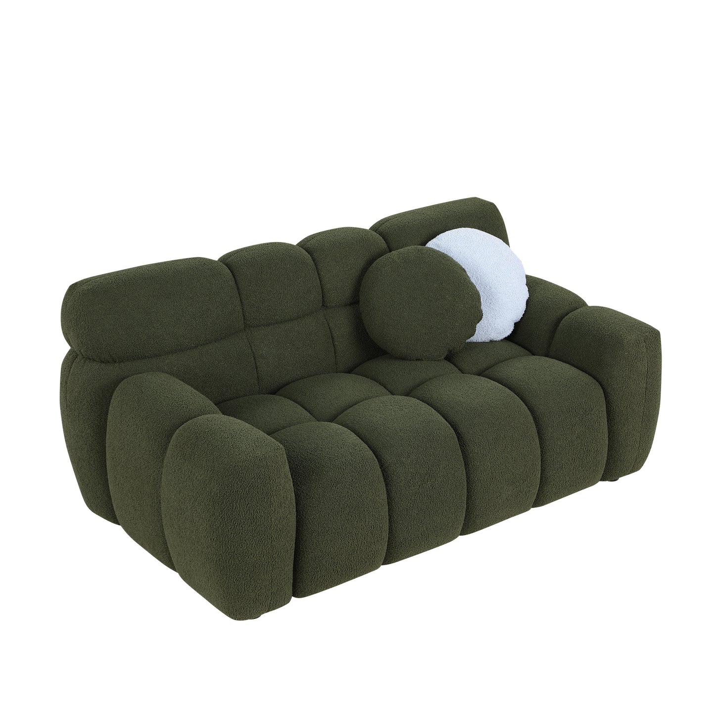 64.96 length ,35.83" deepth ,human body structure for USA people,  marshmallow sofa,boucle sofa ,2  seater, olive green  BOUCLE