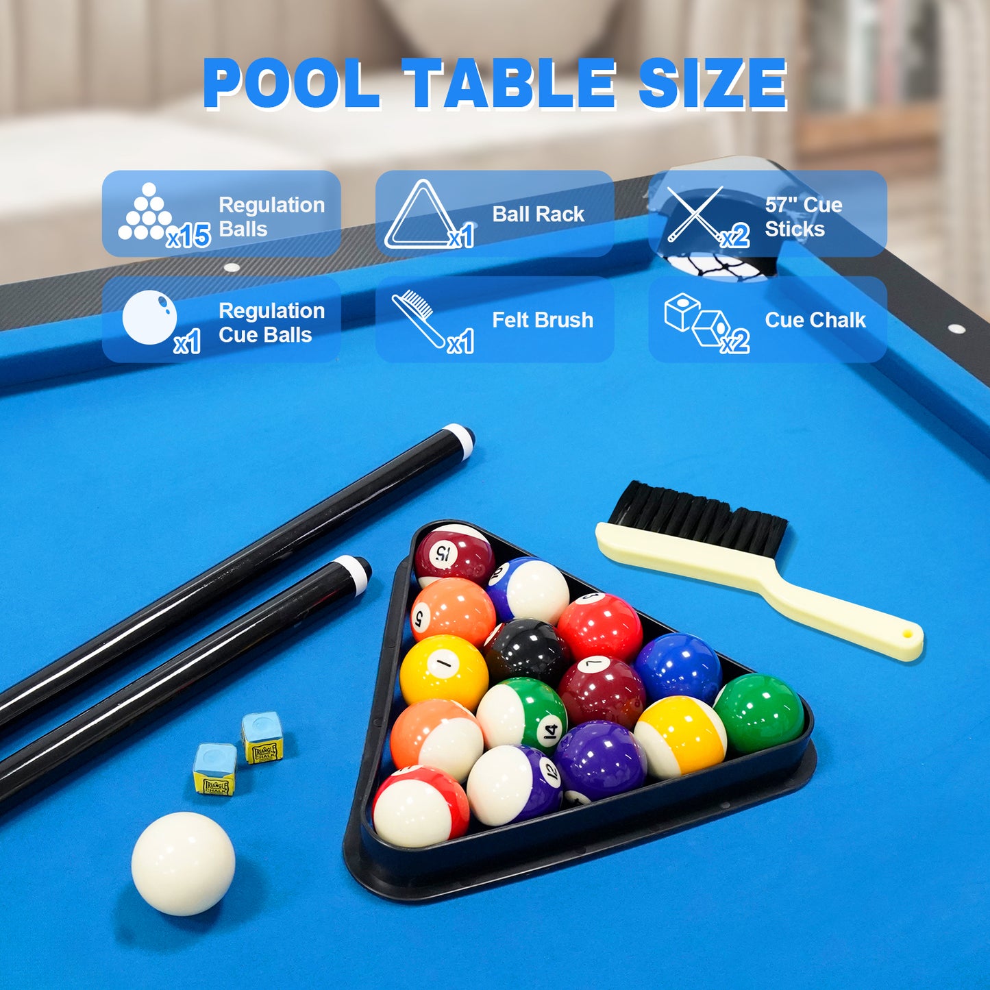 Billiards Table,Portable Pool Table, Includes Full Set of Balls, 2 Cue Sticks, Chalk, and Felt Brush,Folding Pool Table,Simple Assembly Needed,Family Movement