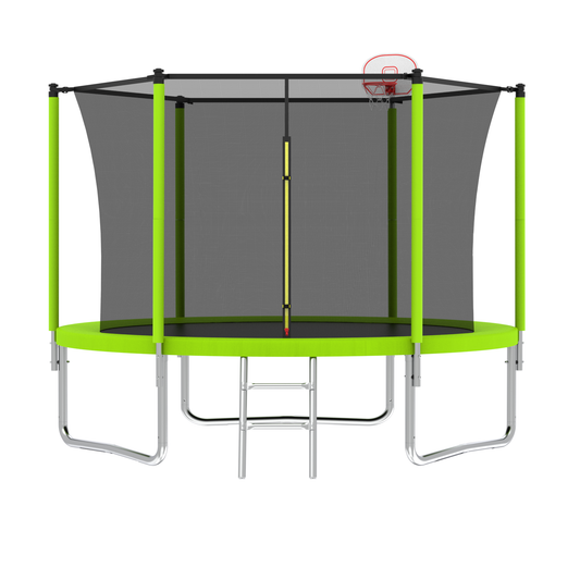 10FT Trampoline for Kids,  Basketball Hoop and Ladder, Outdoor Kids Trampoline with Safety Enclosure,Fast Assembly for Backyard Fun,ASTM Approved