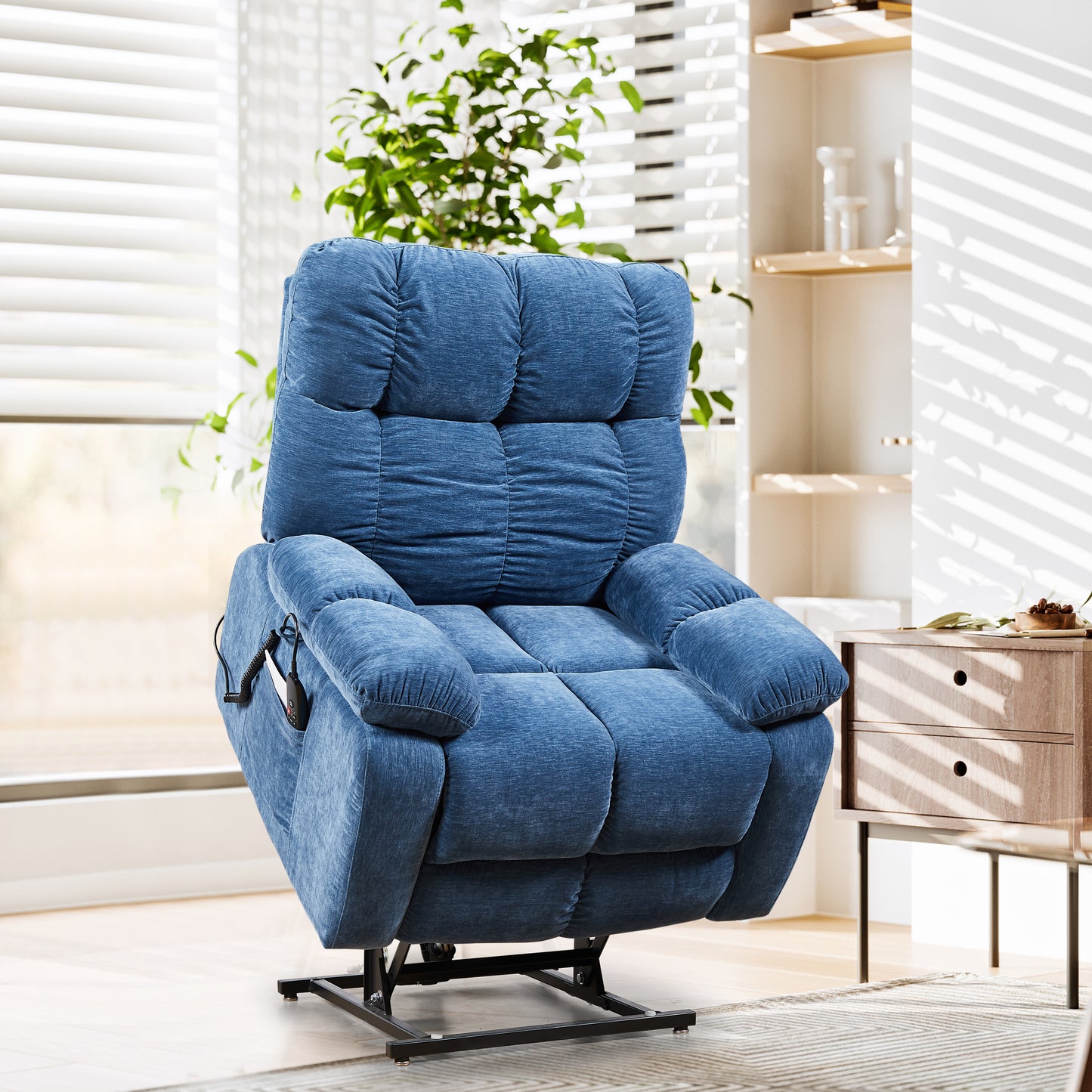 Liyasi Electric Power Lift Recliner Chair  with Airbag Massage and Heating for Elderly, 3 Positions, 2 Side Pockets, USB Charge Ports, High-end  Quality Cloth Power Reclining Chair