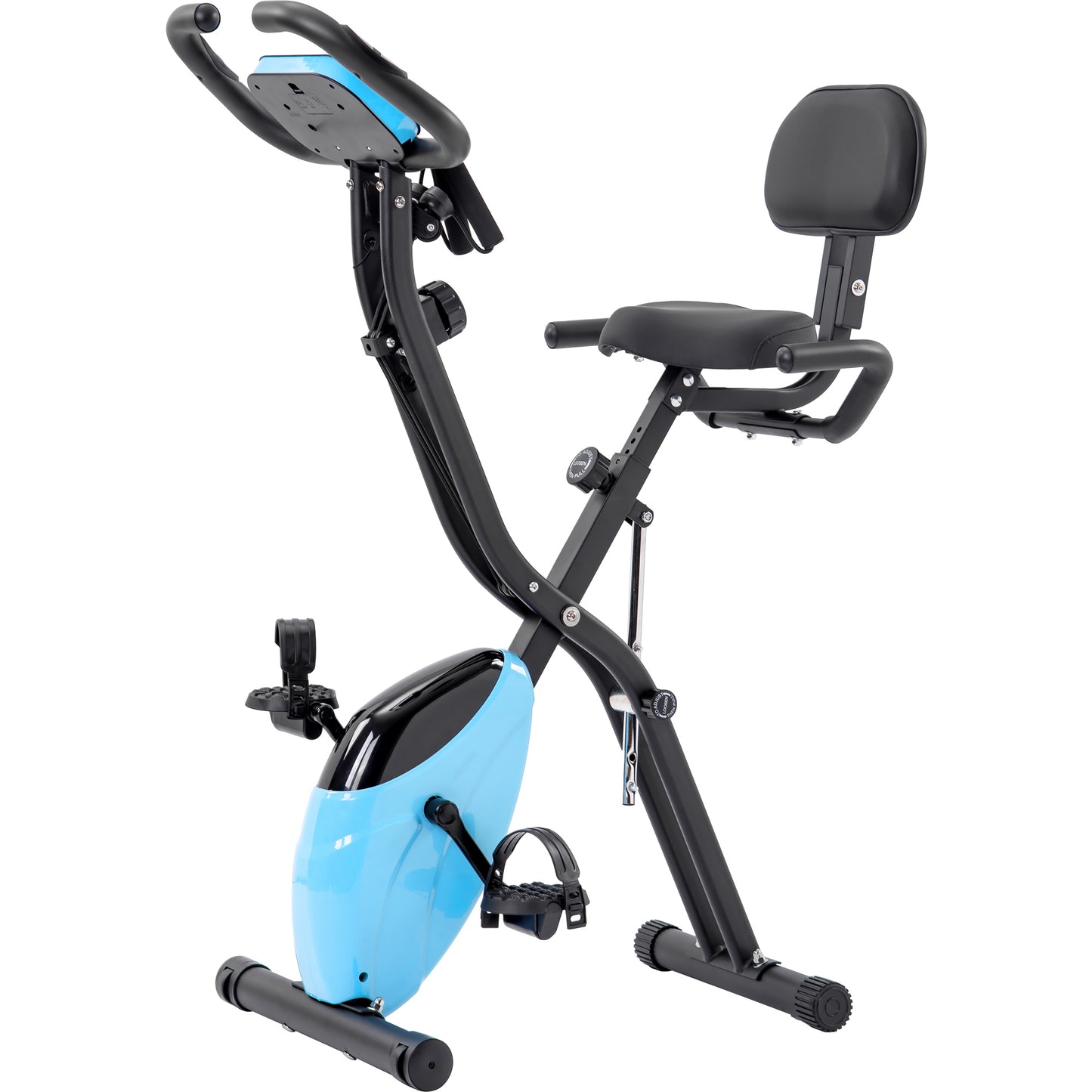 Folding Exercise Bike, Fitness Upright and Recumbent X-Bike with 16-Level Adjustable Resistance, Arm Bands and Backrest