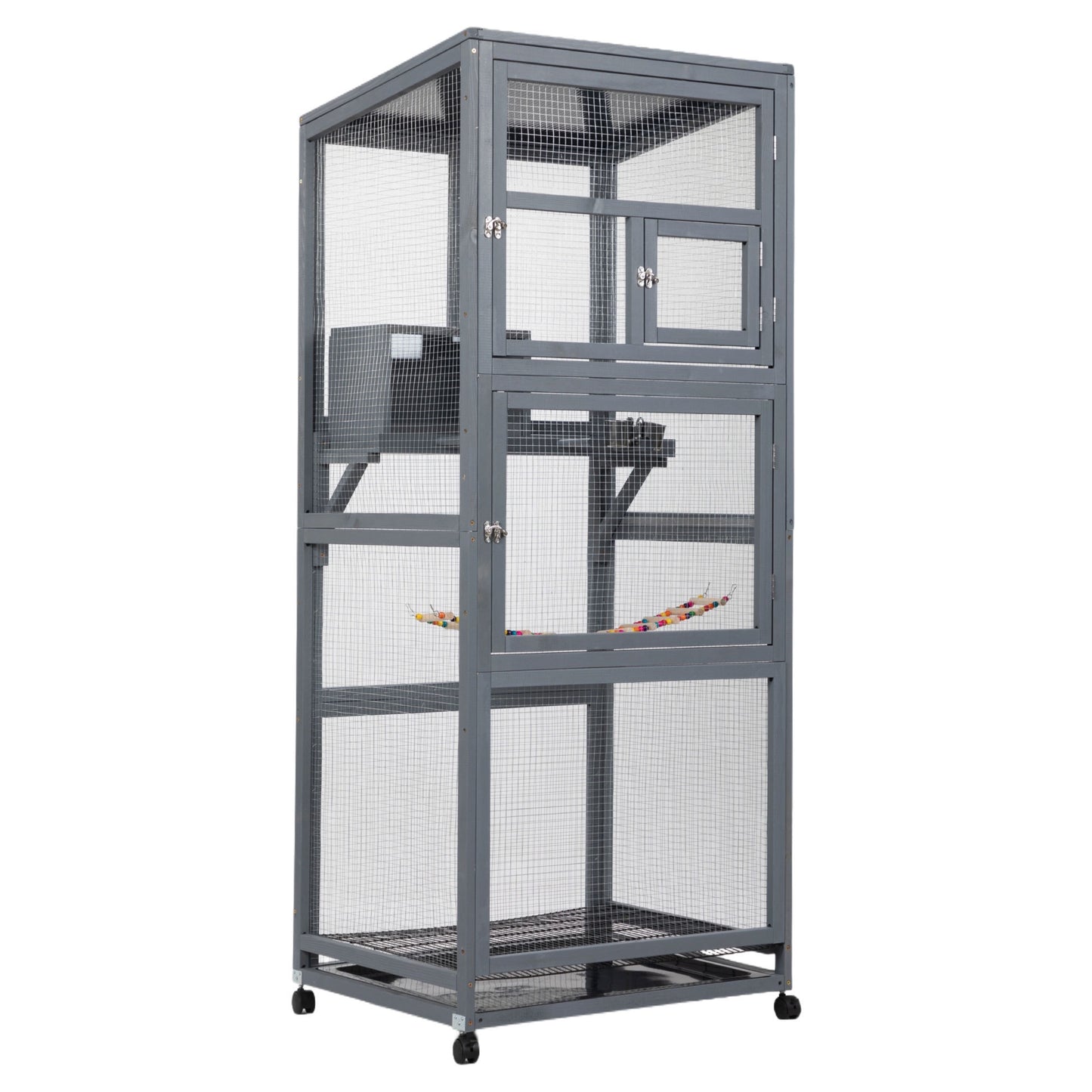 Wood Bird Cage with Universal Wheels-Gray