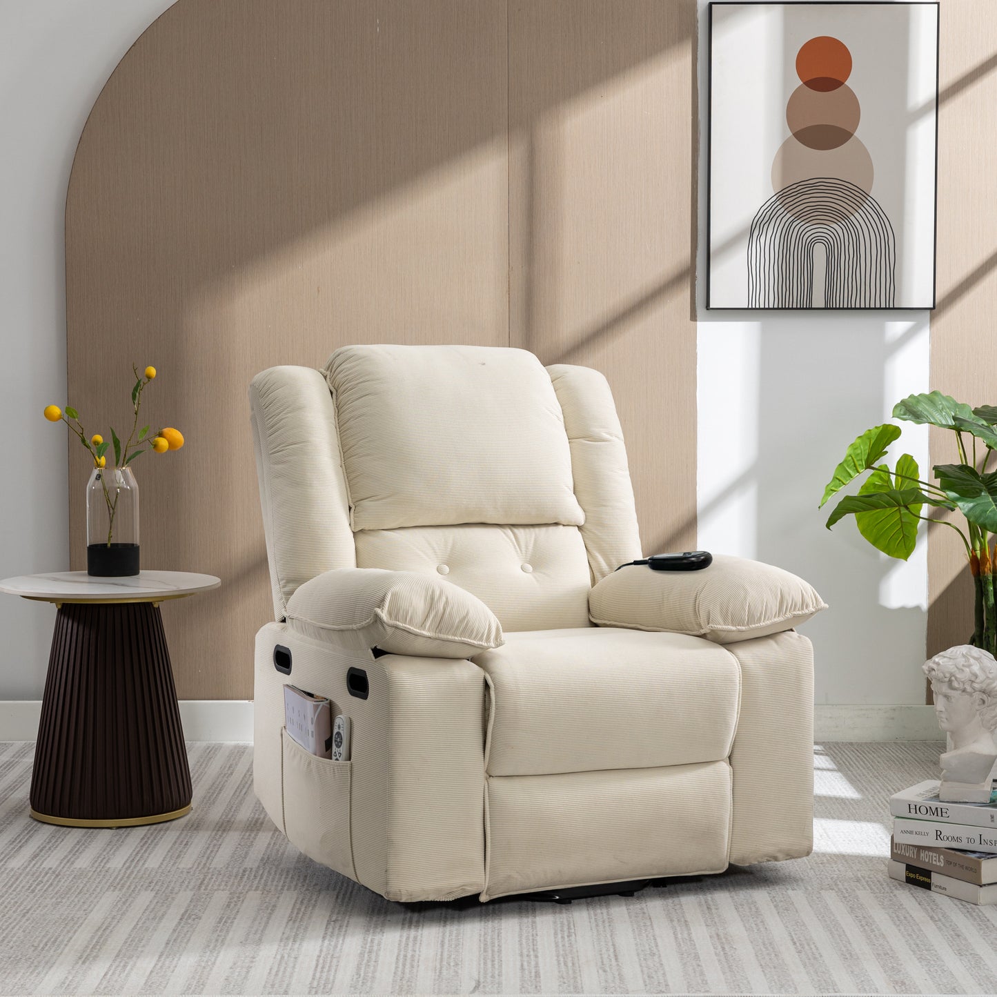 Massage Recliner,Power Lift Chair for Elderly with Adjustable Massage and Heating Function,Recliner Chair with Infinite Position and Side Pocket for Living Room(Old SKU:WF308781AAA) ,Beige