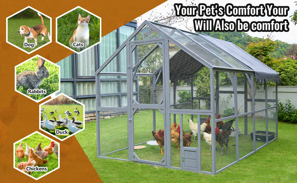 Outdoor Chicken Coop Enclosures 110" Large Kitten Playpen ,Upgrade Waterproof Cover-GREY