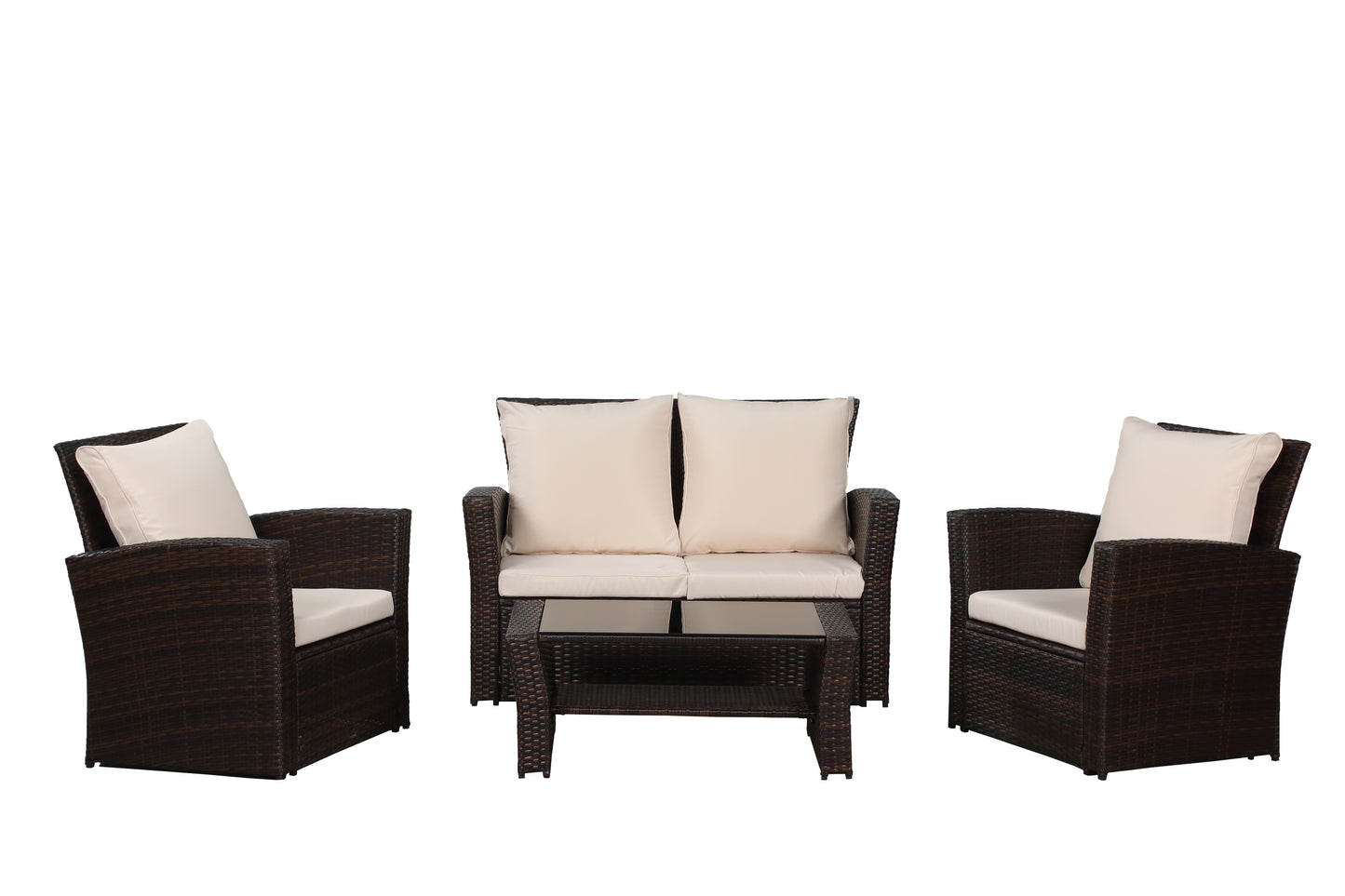 4-Pieces Outdoor Patio Furniture Set  PE Rattan Wicker with Brown