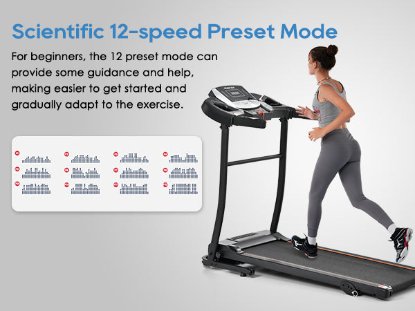 Folding Treadmill Electric Running Machine 2.5HP Motor 300LBS Weight Capacity Walking Jogging Machine with 3 Level Incline 12 Preset Programs for Home Gym