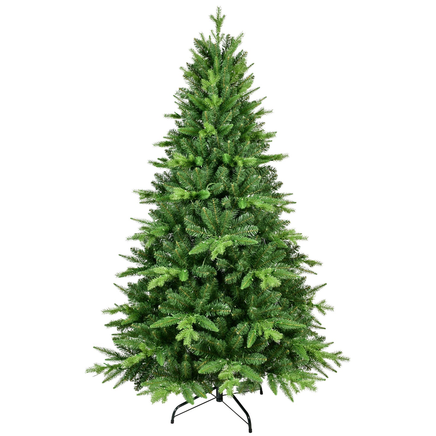 5FT PE And PVC Christmas Tree with Lights, Unique Christmas Tree Prelit with 850 Branch Tips, 250 Warm White LEDs and Metal Stand, Aritificial Christmas Tree