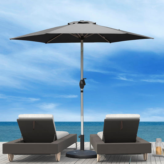 7.5FT Patio Umbrella, Outdoor Table Umbrella with Push Button Tilt and Crank, UV Protection Waterproof Market Sun Umbrella with 6 Sturdy Ribs for Garden, Deck, Backyard, Pool (Gray)