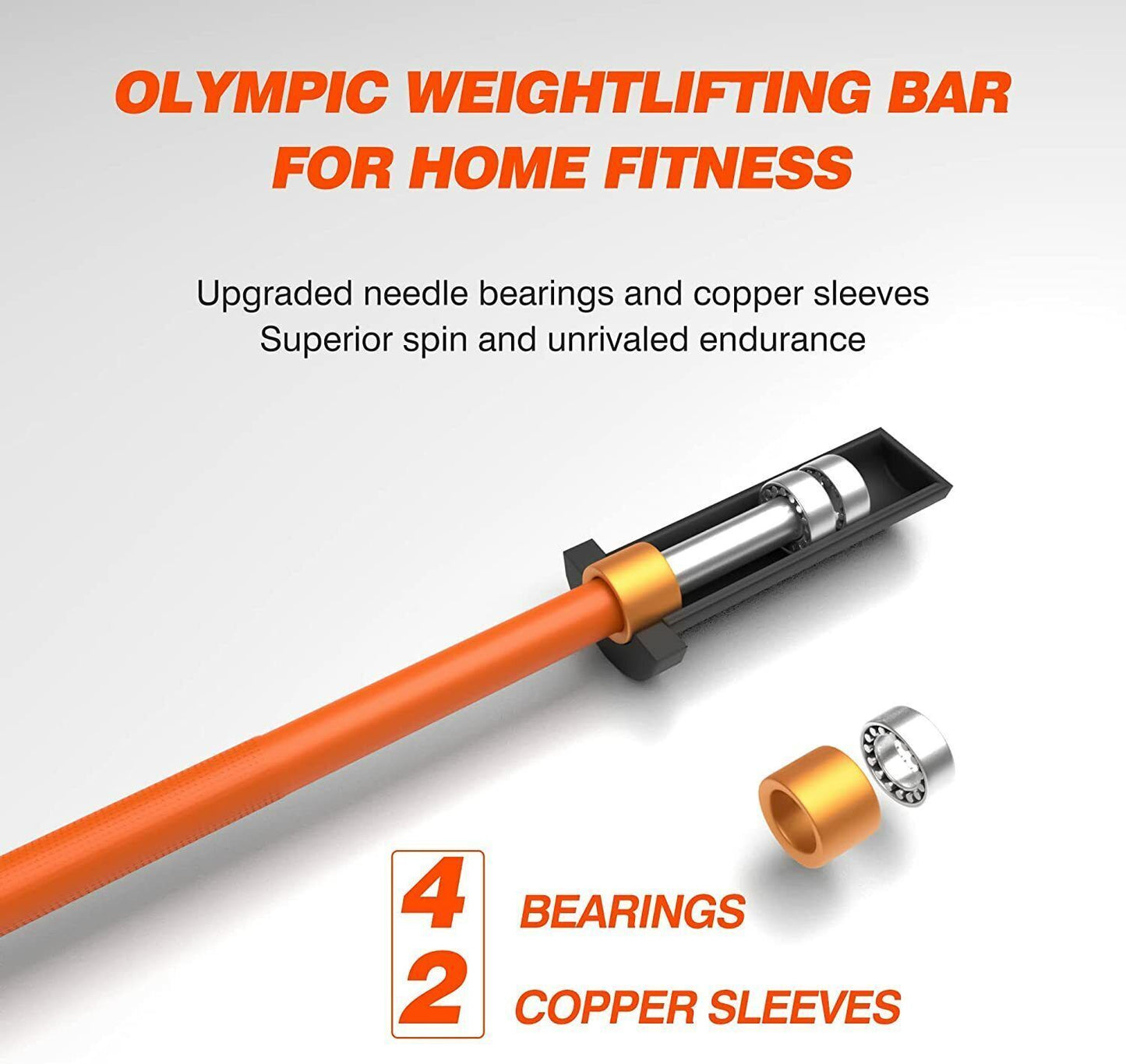 Olympic Barbell Bar, 4Ft Solid Chrome Weight Bar with Bearings, 400Lbs Capacity Weightlifting Bar for Home Gym Workout Strength Training Squat, Suitable for 2-Inch Plates