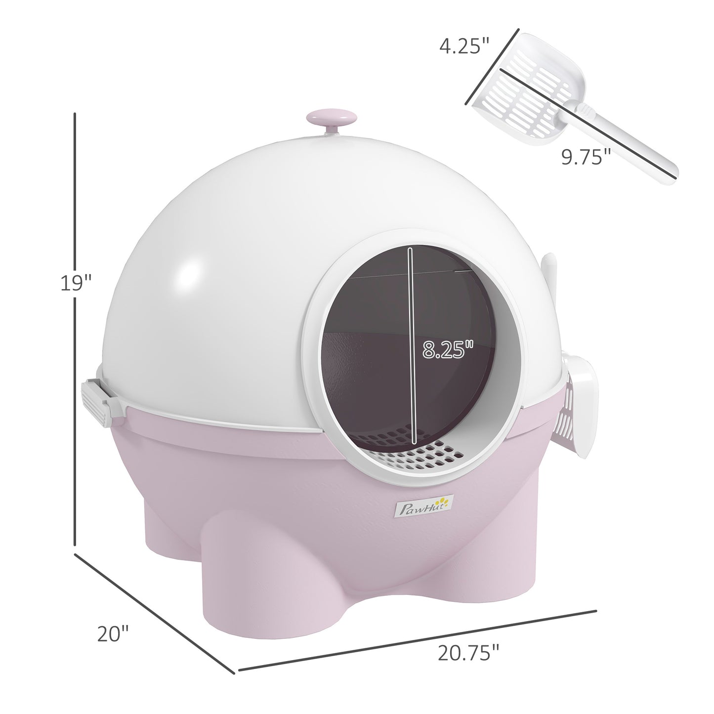 PawHut Hooded Cat Litter Box, Large Kitty Litter Pan with Lid, Scoop, Leaking Sand Pedal, Top Handle, Light Pink