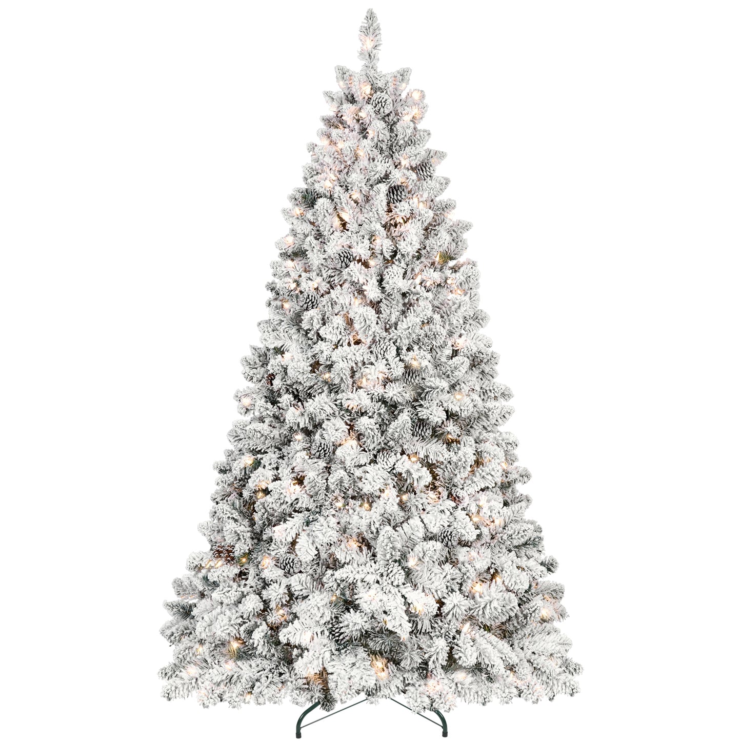 6FT Snow-Flocked Artificial Christmas Tree with Pine Cones, Prelit Xmas Trees, Hinged Easy Assembly & Reinforced Metal Base - Ideal for Indoor & Outdoor Festive Decorations