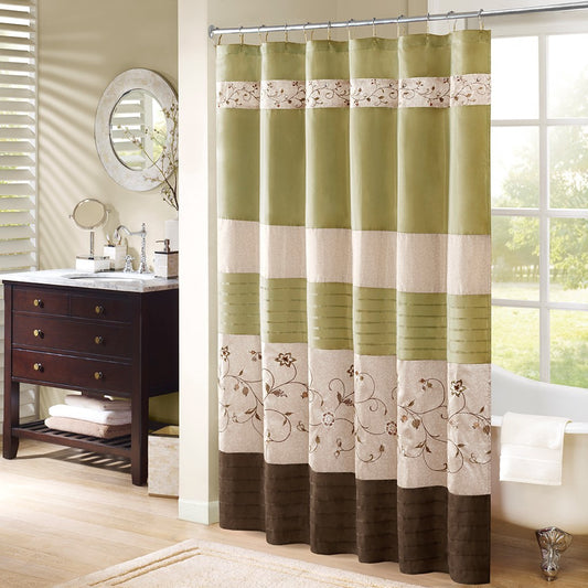 Faux Silk Embroidered Floral Shower Curtain