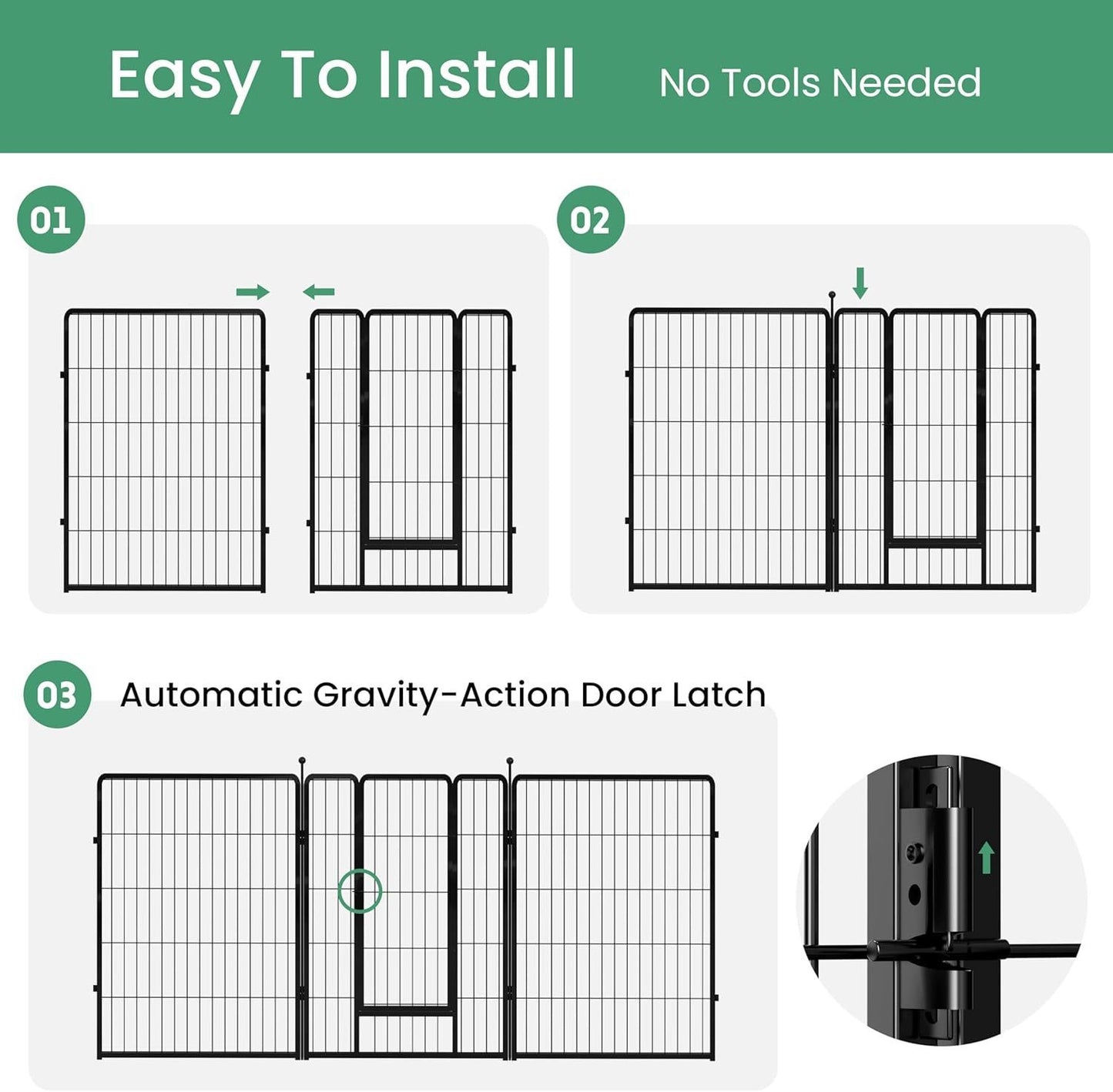 Dog Playpen, 40" Height 8 Panels Fence with Anti-Rust Coating, Metal Heavy Portable Foldable Dog Pen for Medium/Large Dogs RV Camping, Black