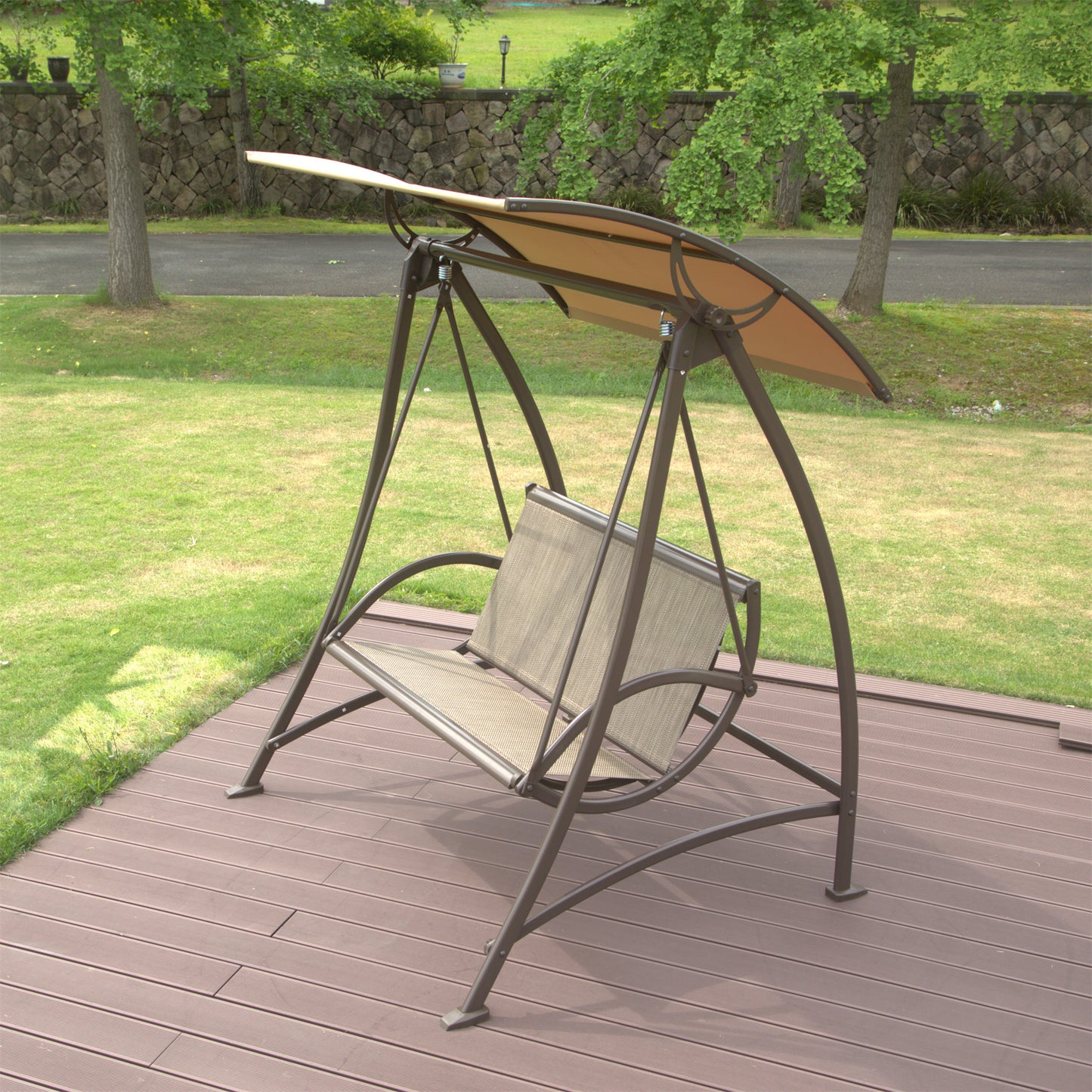 2-Seat Patio Swing Chair, Outdoor Porch Swing with Adjustable Canopy and Durable Steel Frame, Patio Swing Glider for Garden, Deck, Porch, Backyard