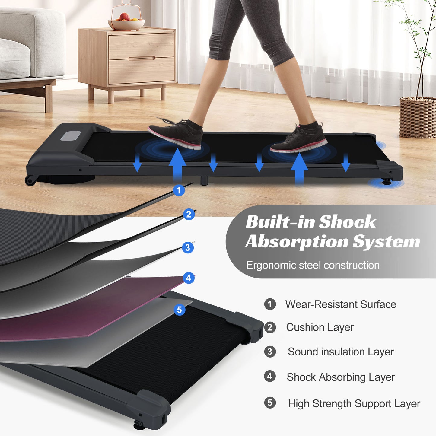 2 in 1 Under Desk Electric Treadmill 2.5HP, Remote Control, Display, Walking Jogging Running Machine Fitness Equipment for Home Gym Office