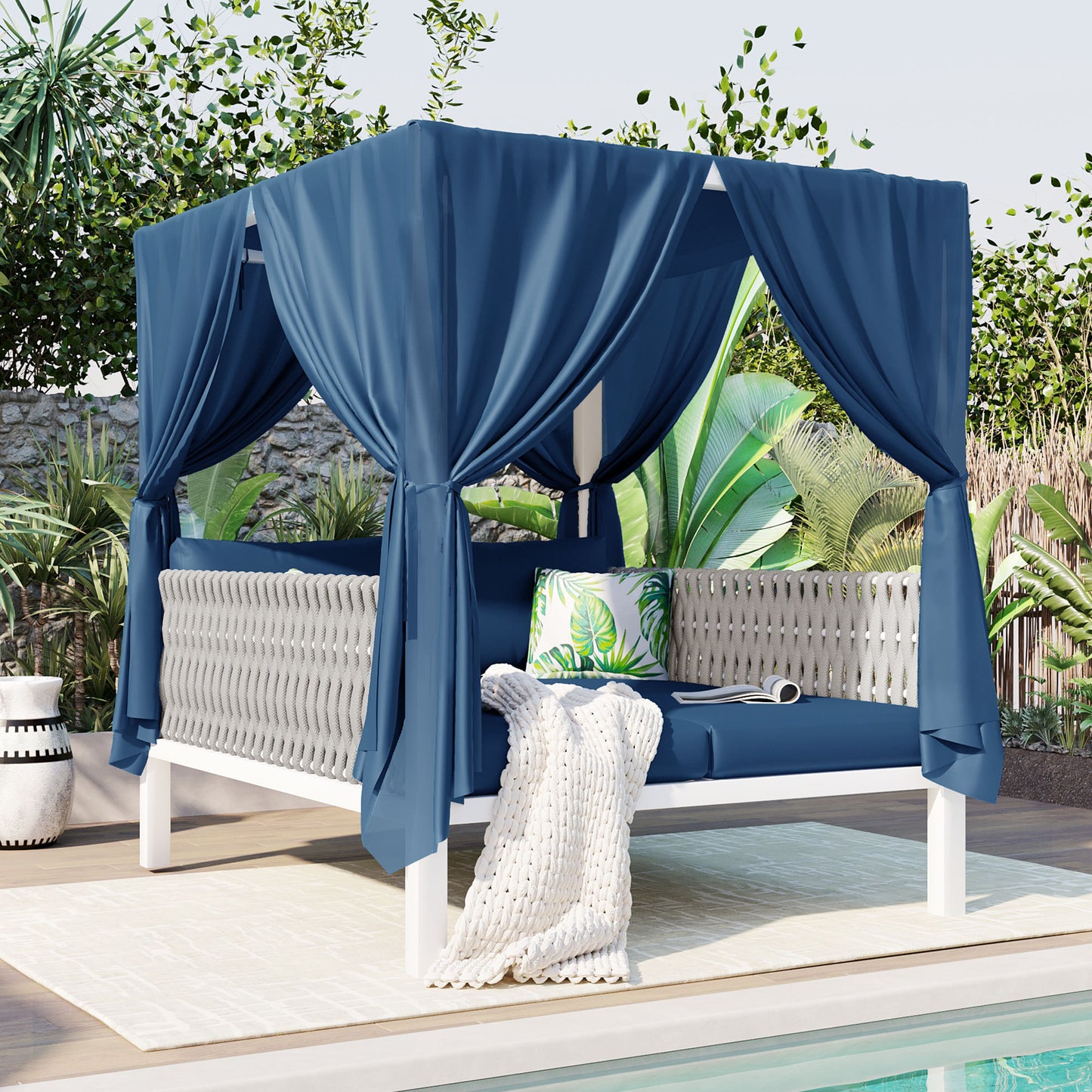 U_Style  Outdoor Patio Sunbed with Curtains, High Comfort, Suitable for Multiple Scenarios