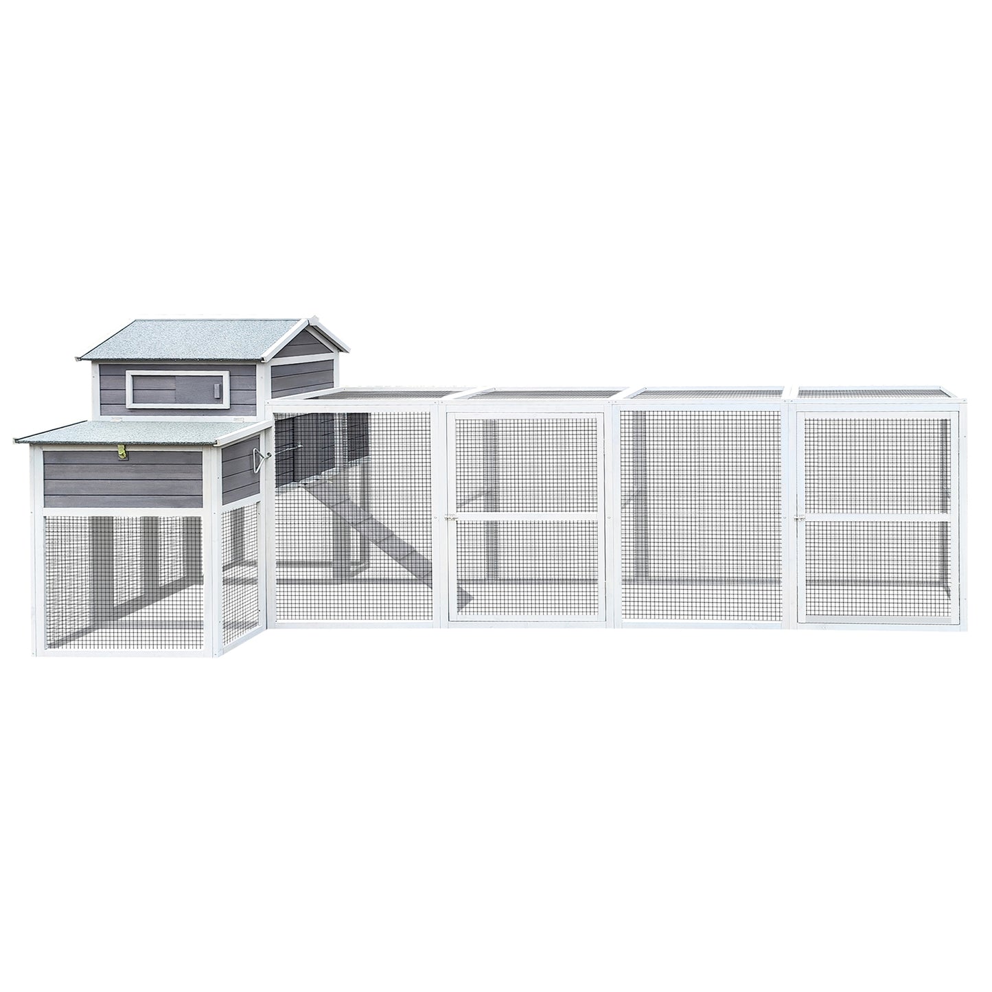 150＂Chicken Coop Extra Large Chicken House, Outdoor Wooden Hen House Black Rust-proof Metal Wire Poultry Cage with Two Nesting Boxes, 5 Perches