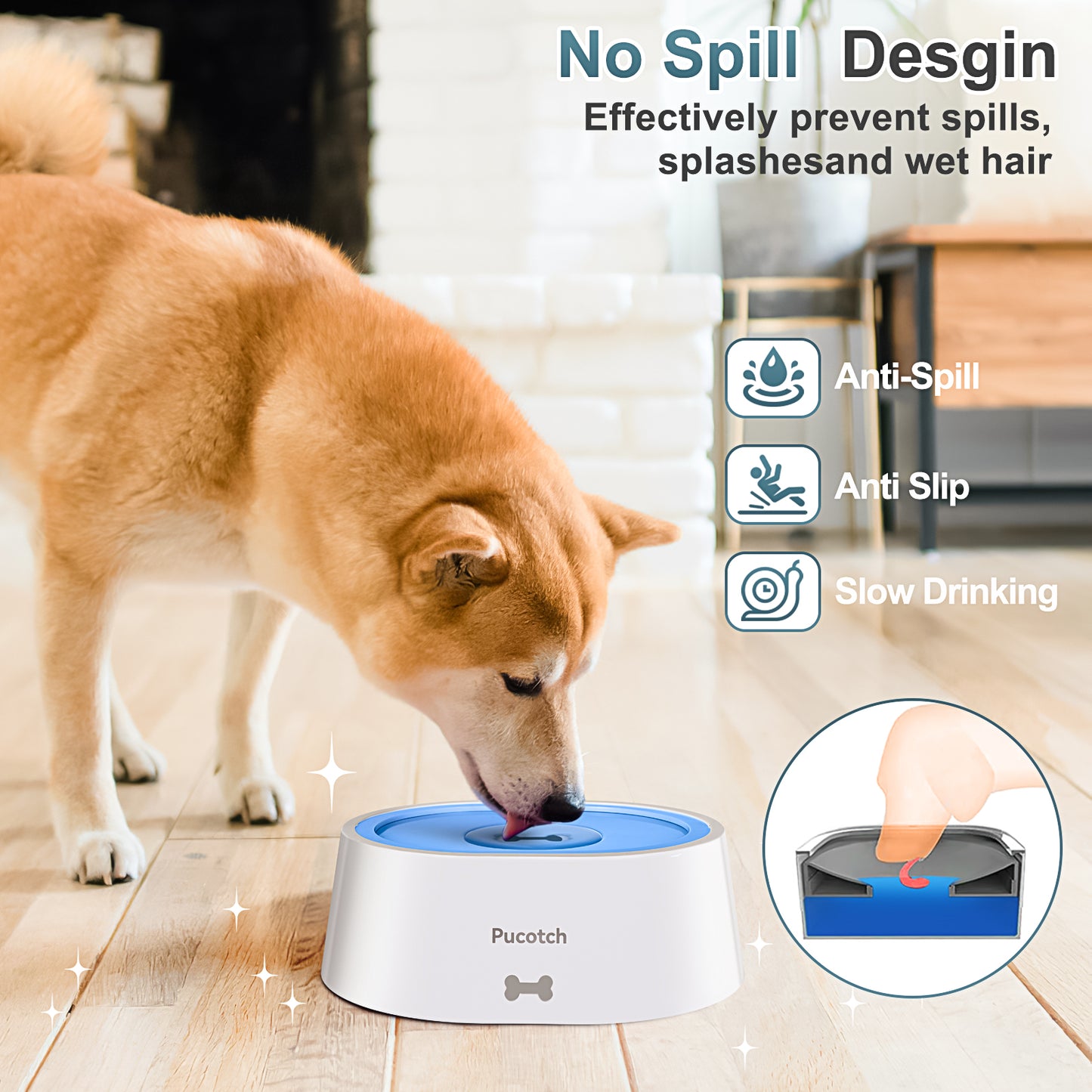 Dog Water Bowl No Spill 2L/70oz Spill Proof Dog Water Bowl Slow Water Feeder for Dogs No Splash Pet Water Bowl Dispenser for Messy Drinkers Vehicle Travel Dog Water Bowl, BPA Free