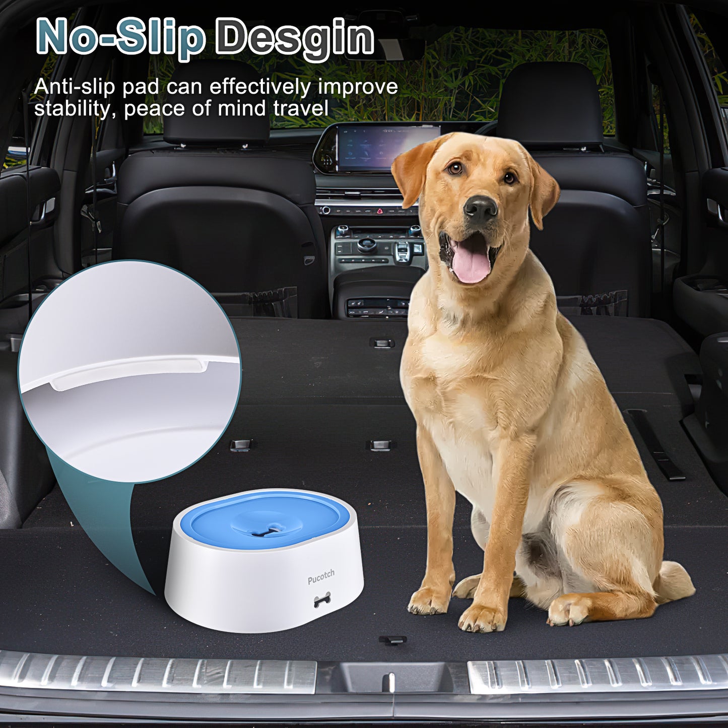 Dog Water Bowl No Spill 2L/70oz Spill Proof Dog Water Bowl Slow Water Feeder for Dogs No Splash Pet Water Bowl Dispenser for Messy Drinkers Vehicle Travel Dog Water Bowl, BPA Free