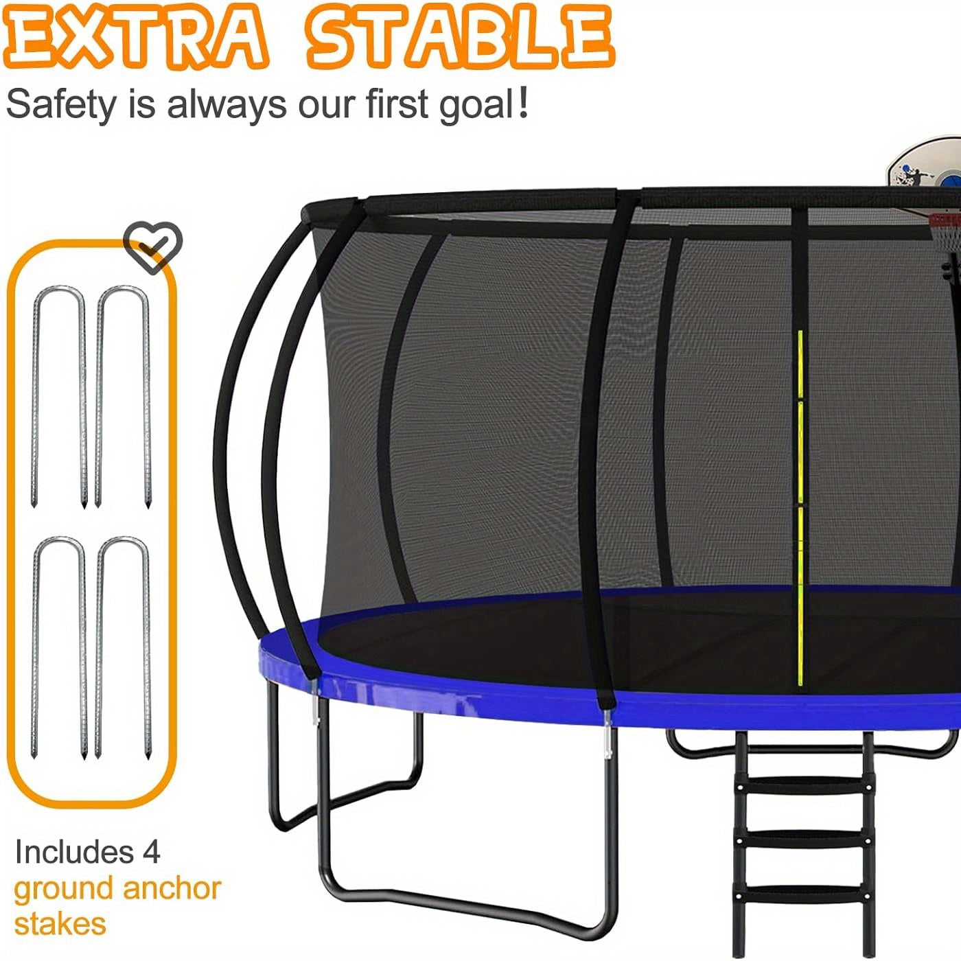 Trampoline 16FT, 12FT, 10FT, Recreational Trampolines with Enclosure Net and Ladder, Outdoor Anti-Rust Trampolines for Kids and Adults, ASTM Approved, Trampoline Outdoor with Basketball Hoop, Ladder, Rebounder Trampoline for Kids Adults with Enclosure Net