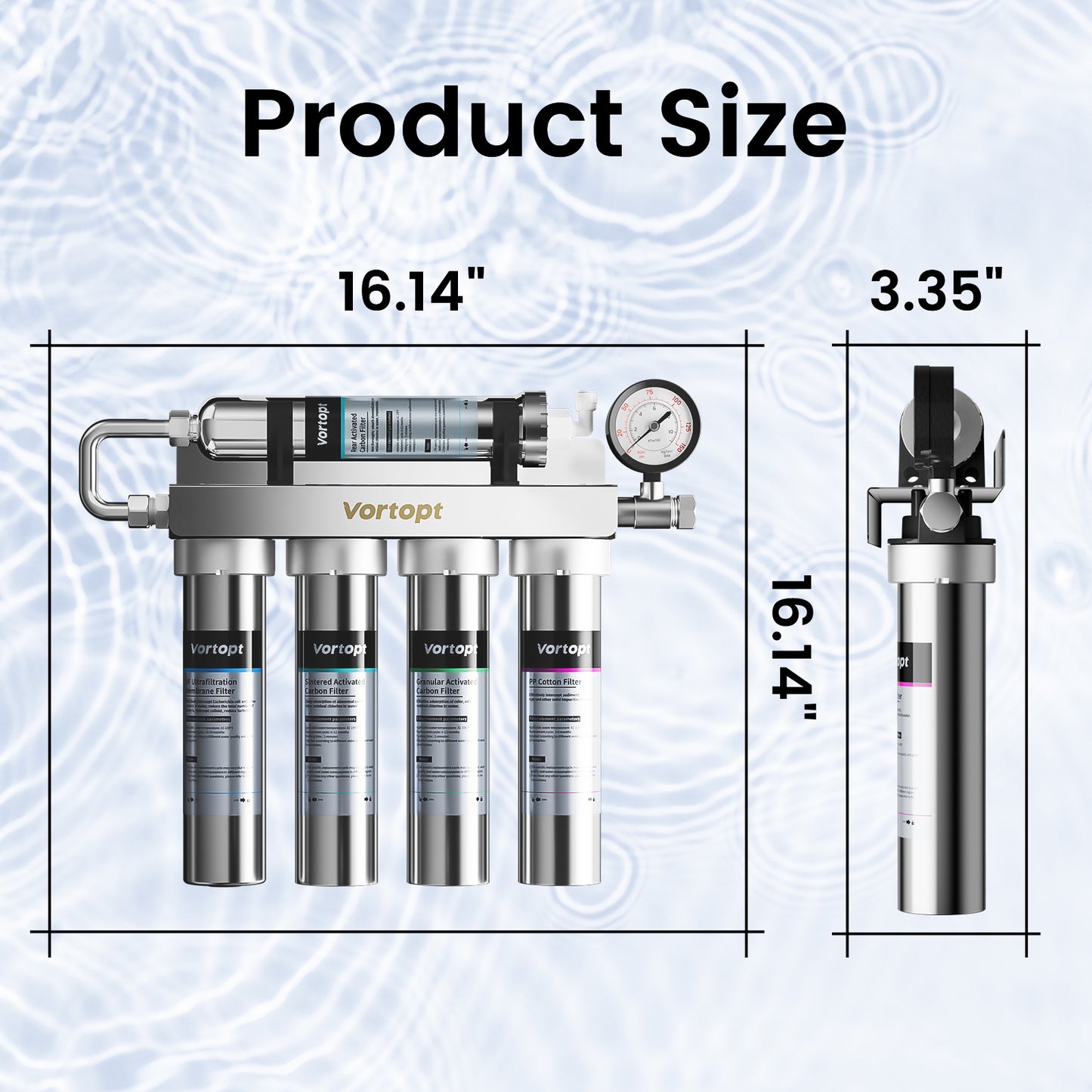 Under Sink Water Filter - Stainless Steel Water Filter System, 0.01μm Filtration, 5-Stage Undersink Water Filtration, Reduces Baçtёria, Lead, Chlorine, Bad Taste & Odor, U1