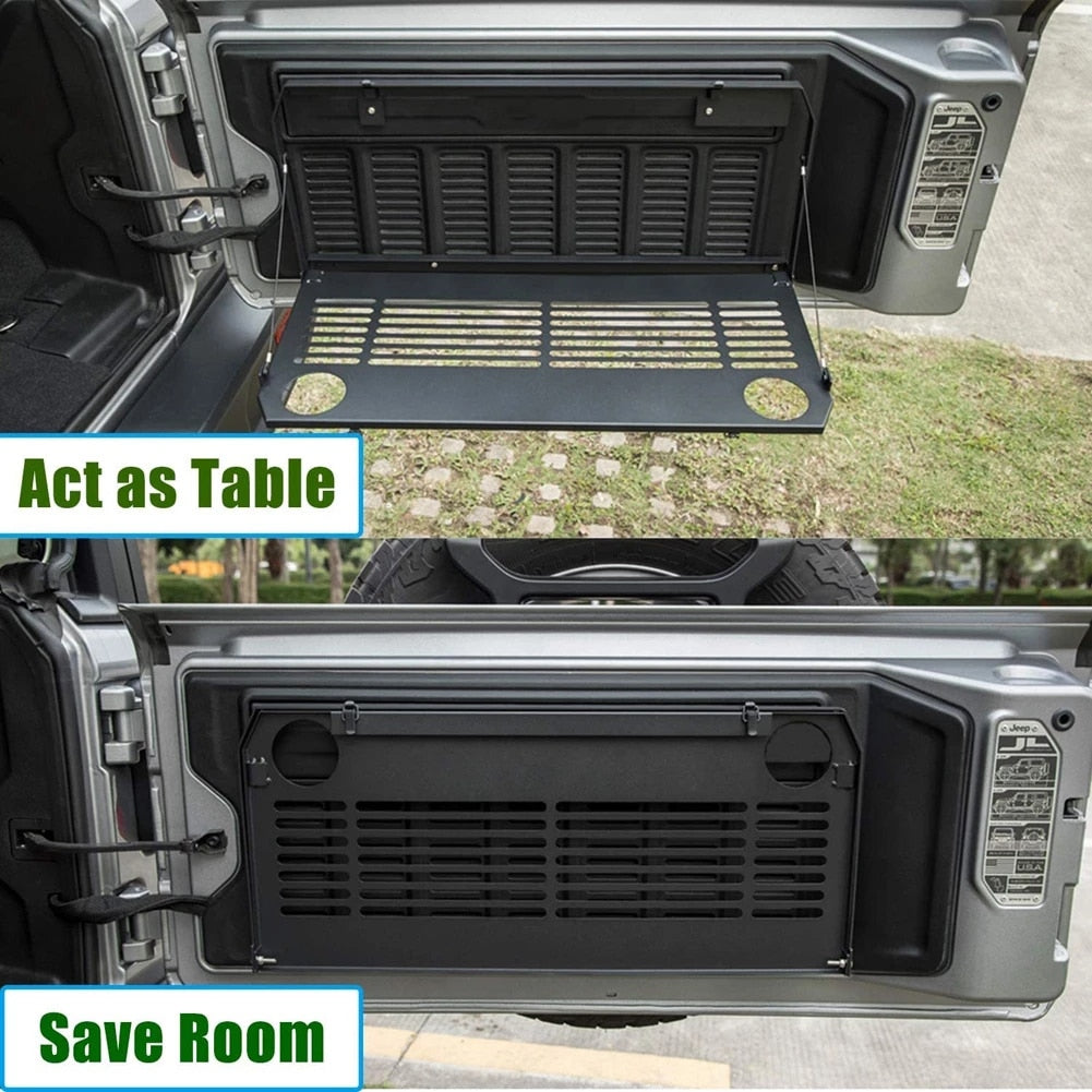 Tailgate Table Rear Trunk Door Table Storage Cargo Shelf Rack Iron Foldable Back Shelf Fit For Jeep Wrangler JL 2018-2021