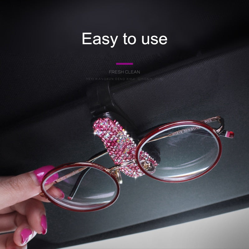 Bling Bling Crystal Rhinestone Car Glasses Case Holder Clip Vehicle Sun Visor Sunglasses Eyeglasses Glasses Auto Fastener
