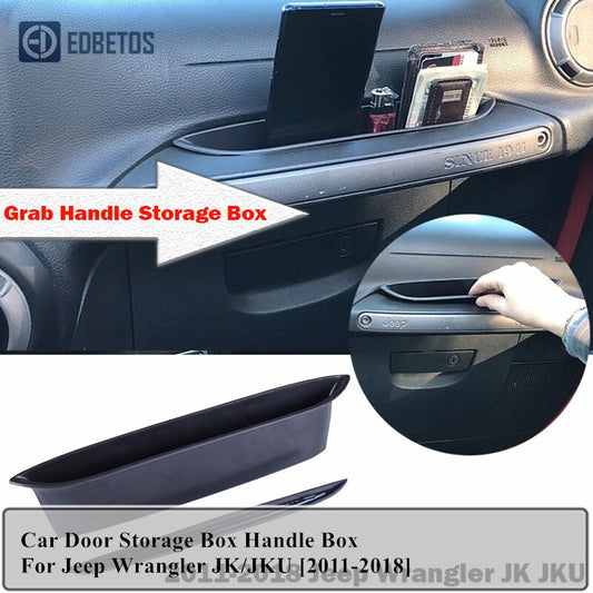 Car Inner Side Front Door Handle Armrests Storage Box ABS Tray Holder For Jeep Wrangler JK/JKU 2011-2018 Car Styling Accessories