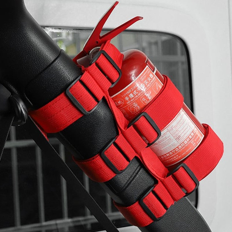 Adjustable Extinguisher Mount Strap Oxford Cloth Car Roll Bar Fire Extinguisher Holder Belt for Jeep Wrangler TJ JK JL 1997-2018