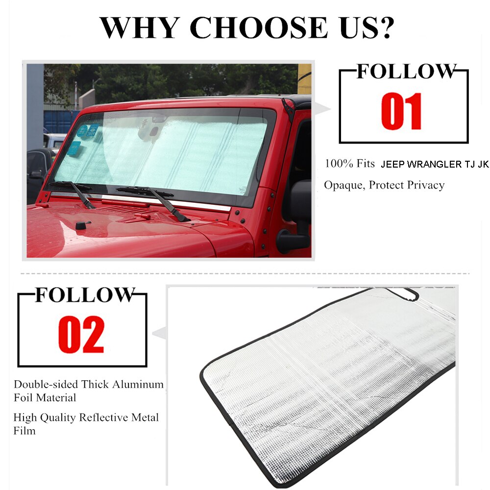 Car Front Windshield Sunshade Windscreen Cover for Jeep Wrangler JL Gladiator JT 2018-2022 TJ JK 1997-2017 2/4 Doors Accessories