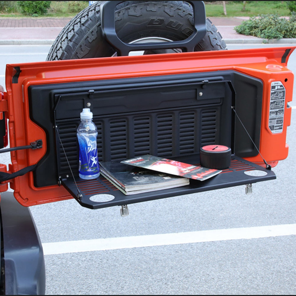 Tailgate Table Rear Trunk Door Table Storage Cargo Shelf Rack Iron Foldable Back Shelf Fit For Jeep Wrangler JL 2018-2021