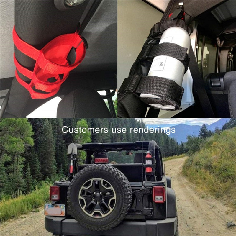 Adjustable Extinguisher Mount Strap Oxford Cloth Car Roll Bar Fire Extinguisher Holder Belt for Jeep Wrangler TJ JK JL 1997-2018