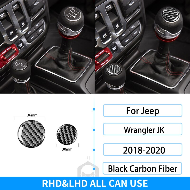 For Jeep Wrangler JK 2018-2020 Real Carbon Fiber Gear Shift Handle Head Above Trim Cover Decoration Accessories Stikcer