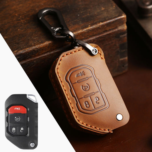 Genuine Leather Car Key Fob Cover Case fit for 2020 2021 Jeep Gladiator JT Sahara JLU 2018 2019 Jeep Wrangler JL JLU Rubicon 